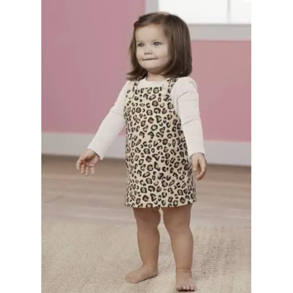 Mud Pie Girls 3T Leopard Print Corduroy Jumper Dress Tan Animal Print Pinafore